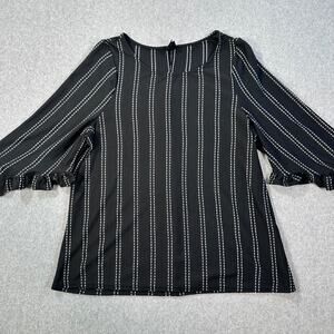 W5 Stitched Stripe Top Women's 1XL Black/White Ruffle 3/4 Sleeve Round Neck